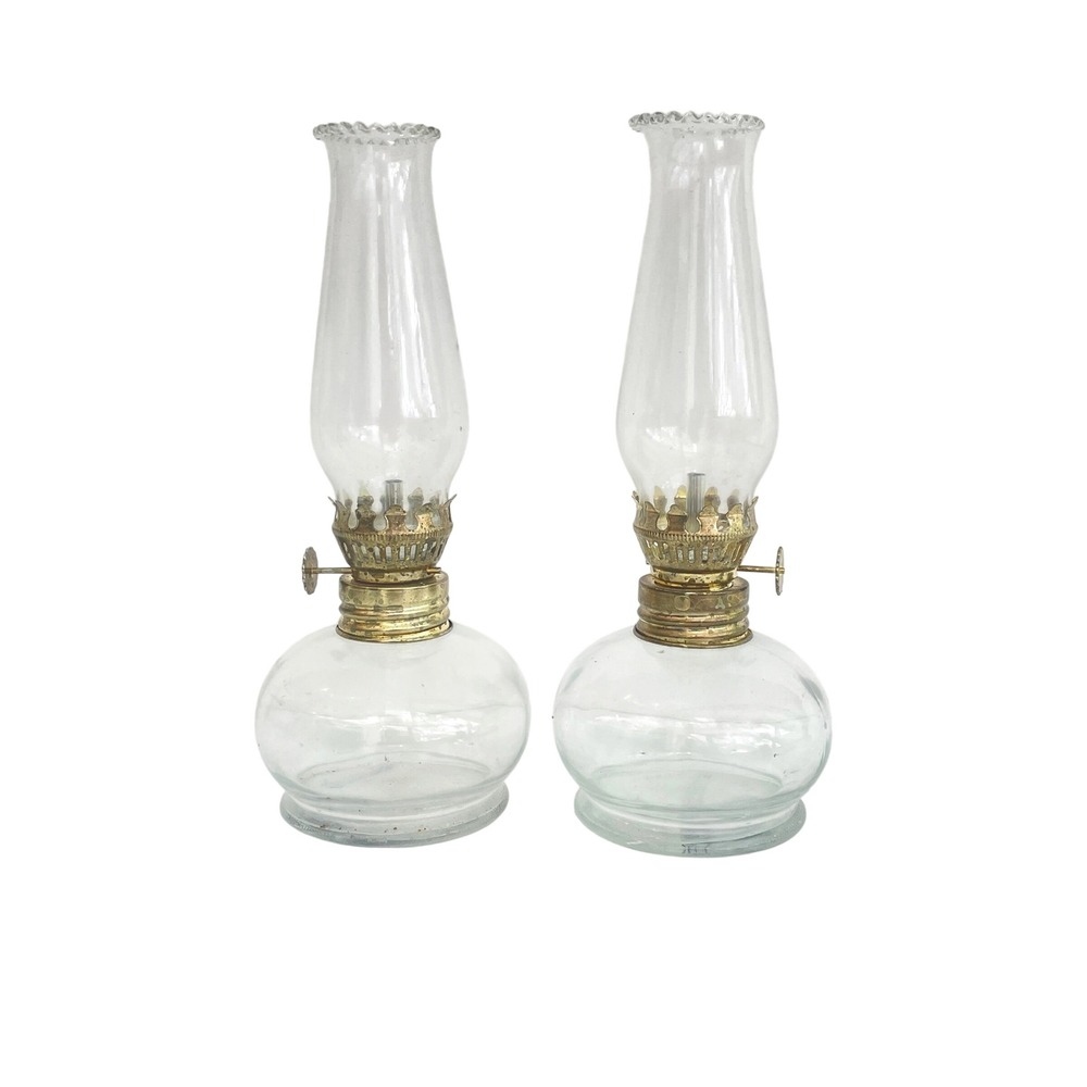Vintage Lamplight Farms Miniature Oil Lamps Clear Glass Made in Italy Set of 2